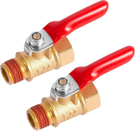 2 Pack Brass Air Compressor Ball Valves, 1/4 inch Male and Female NPT Shut-Off Switches with 1/2 inch Thread Diameter for Air Hoses