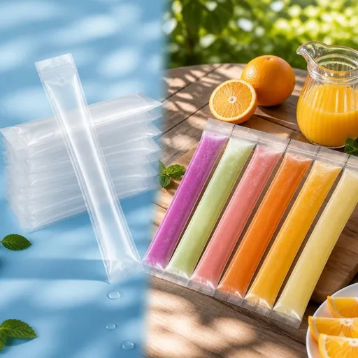 Popsicle Bags 100Pcs Disposable Ice Pop Bags DIY Popsicle Freezer Bags For Yogurt Sticks, Juice & Fruit Smoothies, Ice Candy Pops Comes With Silicone Funnel 8.6"x2.3