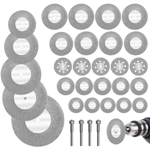 32pcs Mini Diamond Cutting Disc with 4pcs Mandrels Cutting Disc Mini Cutting Discs for Glass/Precious Stone/Wood/Metal/Ceramic-16/20/22/25/30/40/50/60mm