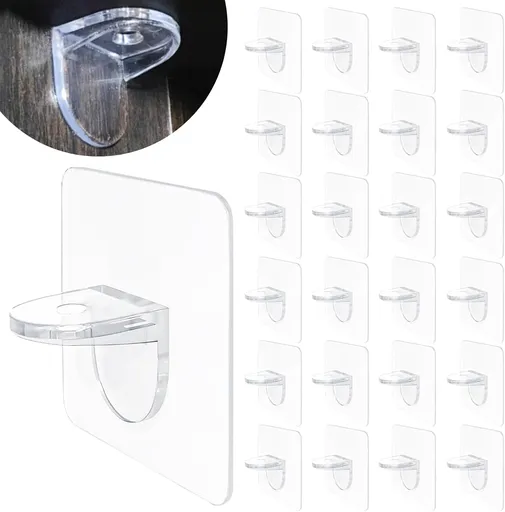 Adhesive Shelf Bracket 2.8" Punch Free Shelf Support Pegs Nail-Free Shelf Support Peg for Shelves, Kitchen Cabinet, Book Closet, Clapboard Layer (24Pcs)
