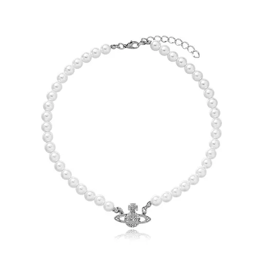 Pearl necklace, women's accessories, high-end sparkling pendants, vintage style collarbone necklace.