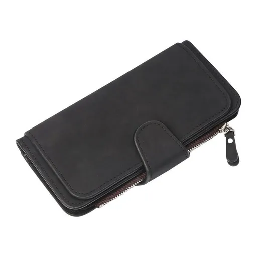 Women's Soft Leather Bifold Wallet with Zipper, Compact Card Holder and Secure Travel Clutch for Daily Carry and Organization, Black