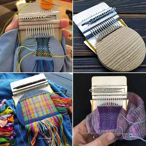 Small Weaving Loom, Wooden Darning Loom Type Weave Tool, for Mending Jeans and Clothes Quickly and Easily (14 Hooks)