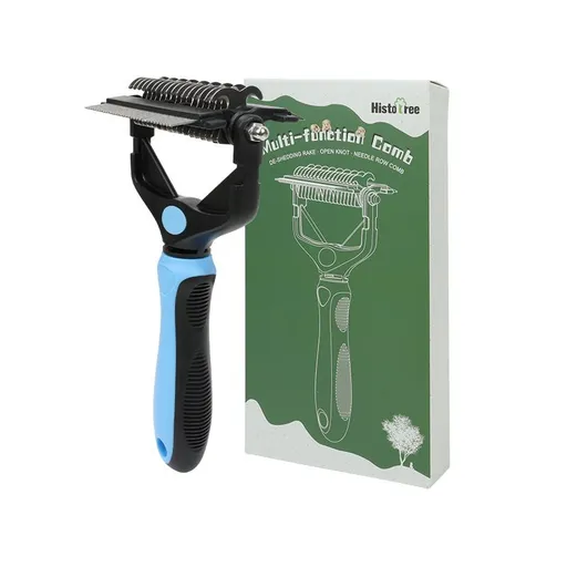Blue 3 in 1 Pet Dematting Comb - Detangling Rake, Deshedding Grooming Comb and Straight Comb with Ergonomic TPR Grip for Dogs and Cats