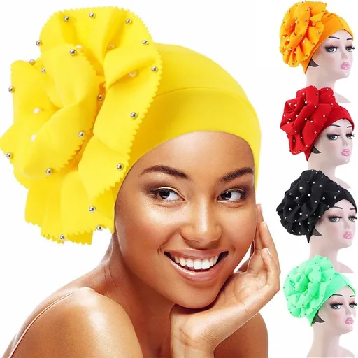 Flower Turban Head Wrap Vintage Headwrap Hats Elastic Beanie Head Scarf for Women