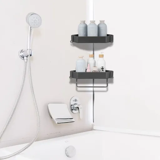 1 Set Shower Shelf Dark Grey Aluminum Shampoo Holder Corner Shelves Wall Mounted for Bathroom Use