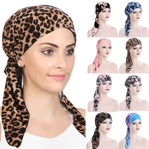 Women Head Scarf Pre Tied Chemo Caps Slip on Turban Headwear Cancer Head Wraps Hat Bandana