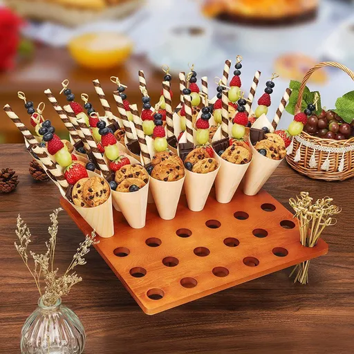 Ice Cream Cone Holder,Wooden Food Cone Holder With 36 Holes, Food Display Stand, Snack Tray, Hand Roll Sushi Popcorn Rack