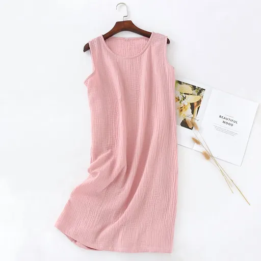 Women Cotton Sleeveless Nightgown Mid Skirt Summer Pink