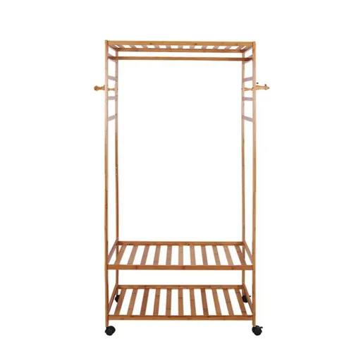 XXL Wooden Clothes Rail Coat Rack with Wheels – Open Wardrobe Organizer
