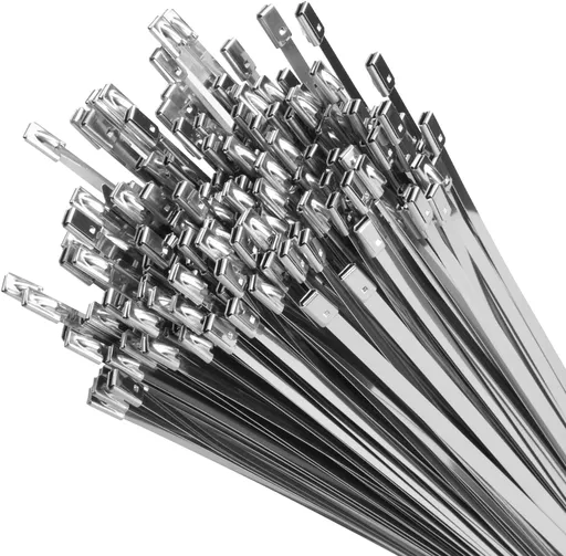 11.8 Inch Metal Zip Ties (200 Pack), 304 Stainless Steel Heavy Duty Zip Ties, 300lbs Tensile Strength, Multi-Purpose Self-locking Cable Ties for Exhaust Wrap, Outdoor and Canopy Etc