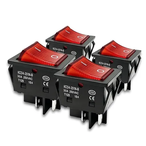 30A 250V AC = Pin Rocker Toggle Switch, 4Pack Red Lighted on/Off T125 Toggle Switch Heavy Duty for Home Appliances