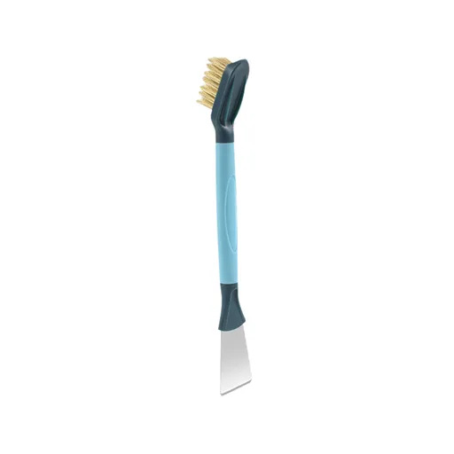2-Pack Blue Dual Head Kitchen Cleaning Brush Set - Stainless Steel Scraper and Copper Wire Brush - Heavy Duty Grease Removal, Detachable Handle, Multi Surface Use for Stovetops and Ovens