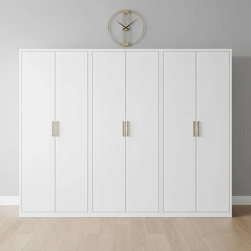 240x200cm 6-Door White Steel Hanging Wardrobe with Gold Handle Storage Cabinet