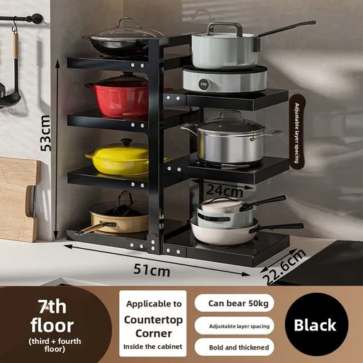 Black Beige 5-layer pot rack, adjustable pot rack, kitchen storage, pot and pan organizer, countertop pot rack, corner pot rack, cabinet pot rack, heavy duty kitchen rack, Australia