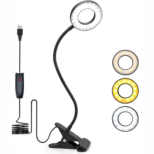 Desk Lamp Clip on Light, Lamp with Color Modes Brightness Levels, Flexible Gooseneck Eye Protection Bed Night Light for Reading