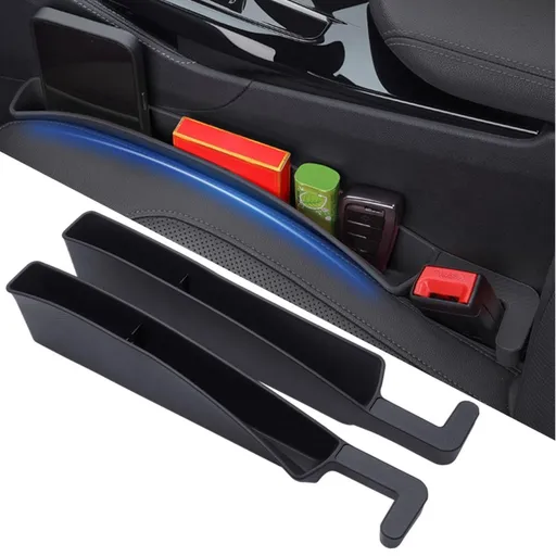 Car Seat Gap Filler, Carseat Side Gap Organizer with Phone Holder & Storage Slot, Auto Interior Accessories, Universal Car Catcher Plug Strip Fit Car SUV Truck, Fill in Between Seat and Console - Black - Size 2PCS
