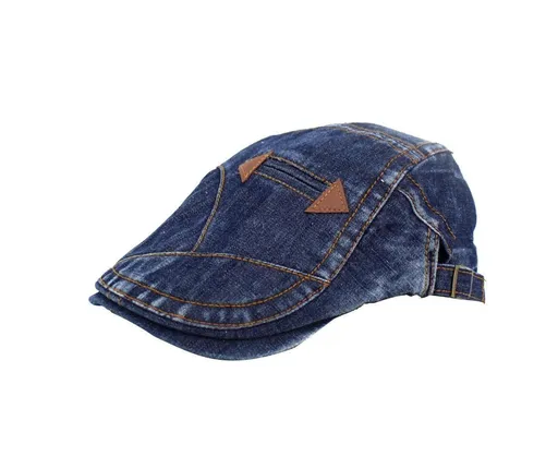 Men Women Vintage Washed Jeans Hat Outdoor Sports Denim Beret Sun Visor Flat Cap-Dark Blue
