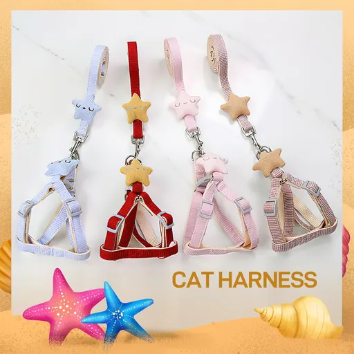 Cat Harness and Leash Set Adjustable Escape Proof Soft Nylon Lightweight 4 Piece