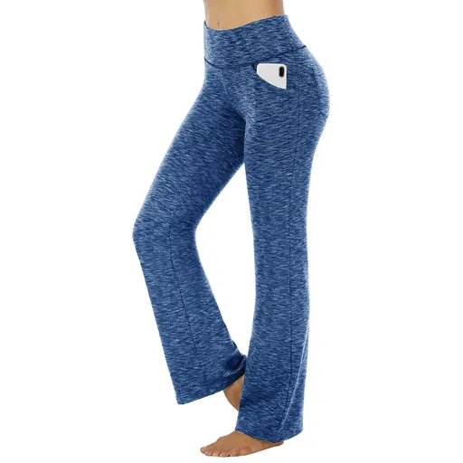 Women's High Waist Yoga Leggings with Pockets Workout Fitness Pants Stretch Casual Sports Trousers - Blue L