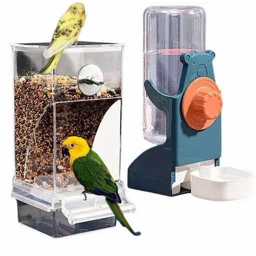 Feeder Water Dispenser Set, Automatic Parrot Feeder Cage Accessories, Parakeet Container Food Drinker