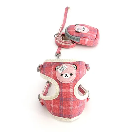 Zichen Dog Chest Strap with Snack Bag Plaid Red 1.5 lattice cartoon bear net chest + snack bag