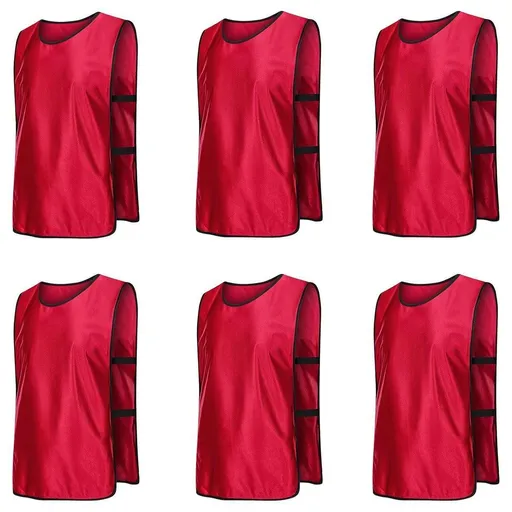 6X Sports Training Bibs Soccer Vests Group Team Bibs Basketball Cricket Football - Red-M