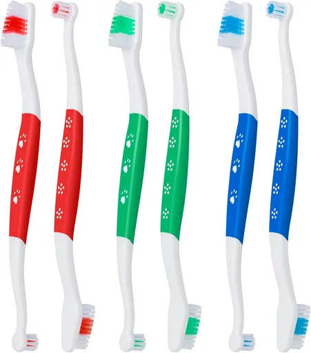 Petluno Pet Toothbrush for Dogs, Cats, Double Headed with Soft Bristles, Easy Teeth Cleaning, Non Slip Dog Toothbrushes in Bulk (Pack of 6) 6 Pcs