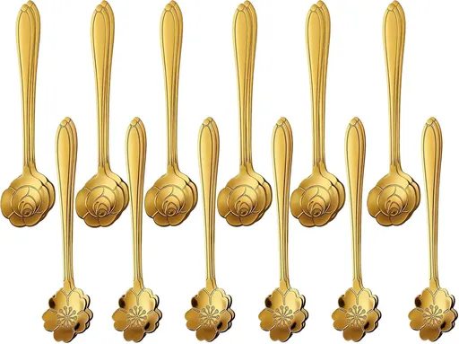 24PCS Gold Coffee Espresso Spoons, 5 Inch Stainless Steel Small Spoon for Dessert, Tea, Demitasse Stirring, Soup, Kitchen, Cafe or Bar