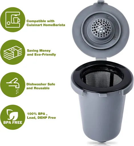 Reusable Filter Cup, Stainless Steel Mesh Filter, Special design water shower, durable filter cups, Gray(2 Pack)