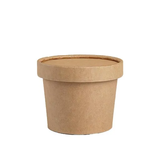 Biodegradable Kraft Paper Soup Bucket with Lid 250ML Brown