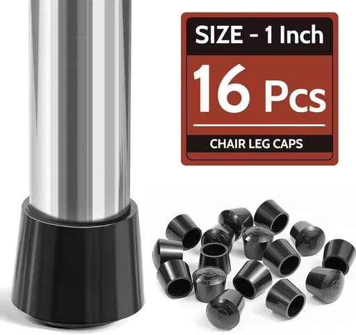Chair Leg Caps, 1 Inch Rubber Chair Leg Floor Protectors, Thickened Non-Slip Indoor Outdoor Furniture Cups Covers, Round Black-16 Pack