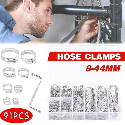 Stainless Steel Hose Clamps Clips Range Worm Gear Pipe Clamp Kit Au Stock 91Pcs