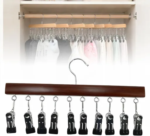 Legging Organizer for Closet, 2026 New Space-Saving Hat Scarf Clothespins for Jeans Closet Organizer with 10 Clips, Upgrade Legging Organizer for Closet 360° Swivel (Brown)