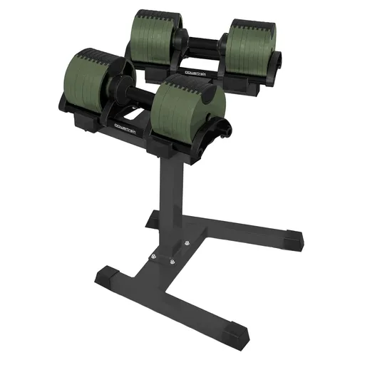 Powertrain 72kg Adjustable Dumbbells Pair with Stand 4-36kg Quick Dial Weight Set for Home Gym Strength Training Green