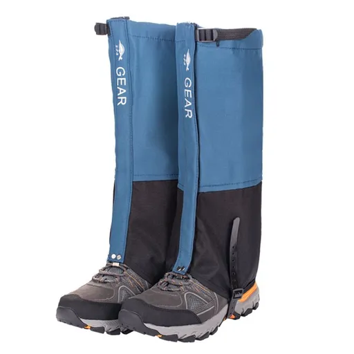 Blue Breathable Nylon Waterproof Hiking Leg Gaiters and Snow Boot Gaiters (Fleece Lining) - Unisex Adjustable Sand & Mud Protection for Mountaineering & Desert Trekking, L Size