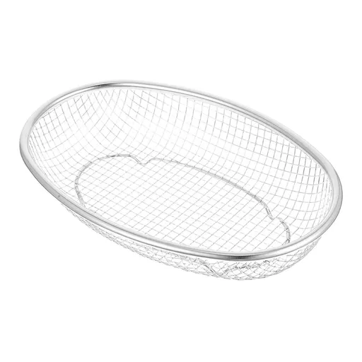 Plated Silver Mesh Steel Basket for Kitchen Use Oval Drain Basket with Breathable Design