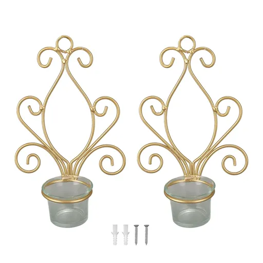 2PCS Wall Hanging Candlesticks Holder Gold Color Durable Metal Candle Holder for Wedding Decoration