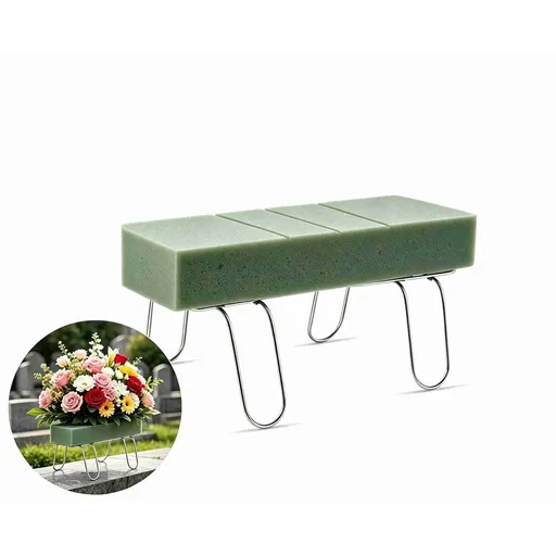 1 Pack Headstone Flower Saddle with Flower Foam,Cemetery Saddle Headstone,Rustproof Galvanized Cemetery Saddles,Cemetery Headstones for Outdoor Memorials,Tombstone Flower Base for Tombstone
