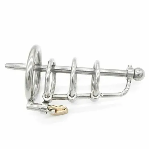 House Of Dasein Stainless Steel Cock Cage Urethral Sound Metal Ring Penis Plug - Inner Diameter 45Mm