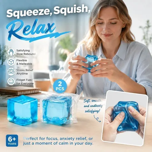 Crisp Blue Ice Cube Squishy 5cm 2 Pack, Twin Coastal Chill Sensory Toys