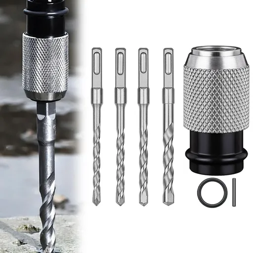 Rotary Hammer Adapter Impact Drill Bits Set, Quick Release Electric Hammer to Drill Converter, Multi-functional Electric Hammer Adapter and 4 Hammers Bits, for Rotary Hammer, Wrench & Impact Driver