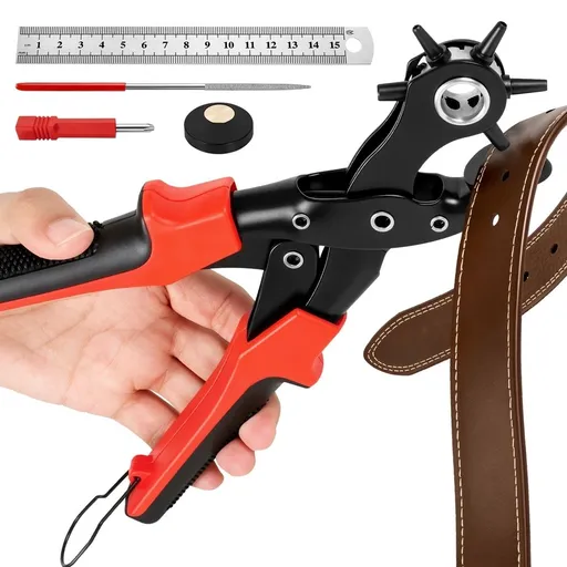 Leather Hole Punch with Stainless Steel Safety Lock - Heavy-Duty Punch Tool for Belts, Plastic, Rubber, Canvas & DIY Leather Crafting