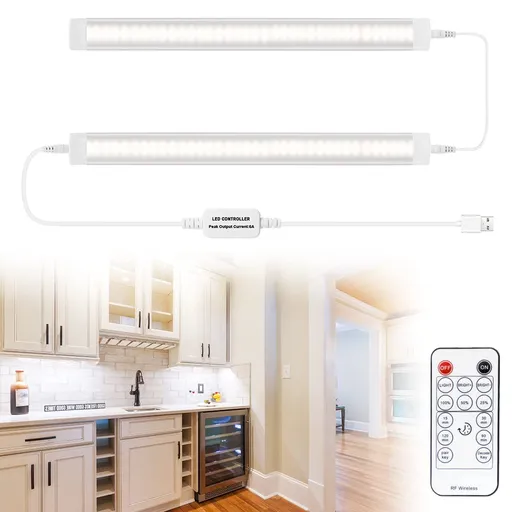 Led Under Cupboard Kitchen Lights, Dimmable Bar Cupboard Lights with Remote Control for Wardrobe,Cupboards, Closets, Display Cabinets（Natural White,2 Pack）