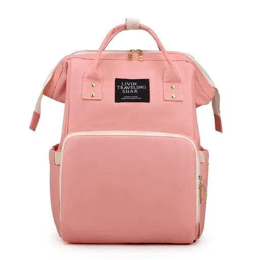 Large Capacity Dry/Wet Separate Nylon Backpack, Multifunctional Portable, Multi-Pocket Baby Diaper Bag Handbag - Pink