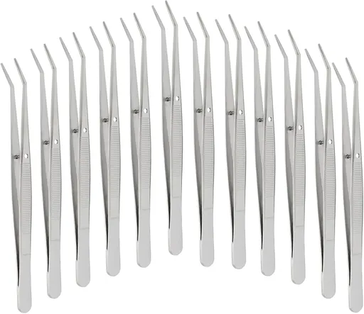 12 Pcs Stainless Steel Tweezers, 6" Sewing Tweezers with Curved Serrated Tip for Crafting, Multipurpose Curved Tip Forceps for Jewelry Making, Eyelash Extension, Precision Grip (Silver)