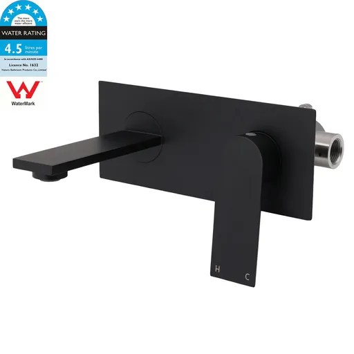 Matte Black Basin Mixer Bathroom Vanity Faucet Wall Mounted Tap Slim Flat Spout