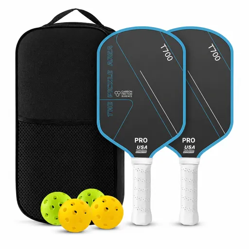 Pickleball Paddles Set of 2, USAP Approved T700 Carbon Fiber Pickleball Rackets with 4 Balls & Carry Bag – Blue
