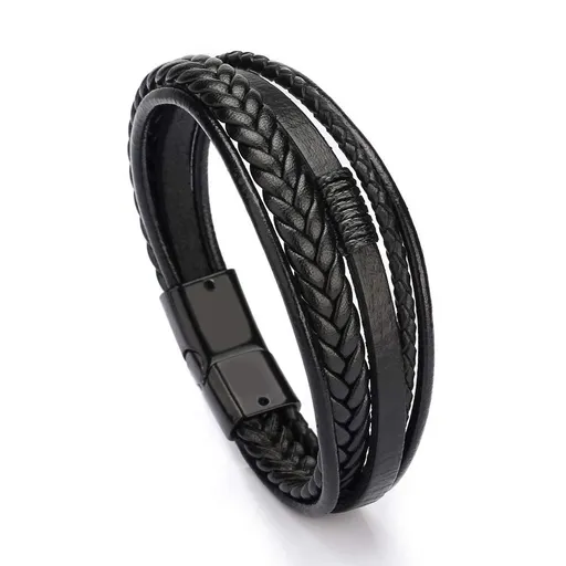 Mens Multi-Layer Vintage Braided Leather Bracelet, Black Bracelet for Men Bracelet Casual Braided Bracelet