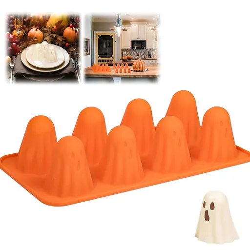 3D Ghost Silicone Molds, Halloween Silicone Baking Molds, Ghost Chocolate Candy Mold for Halloween Party, Orange, 21.1 x 25.9 cm